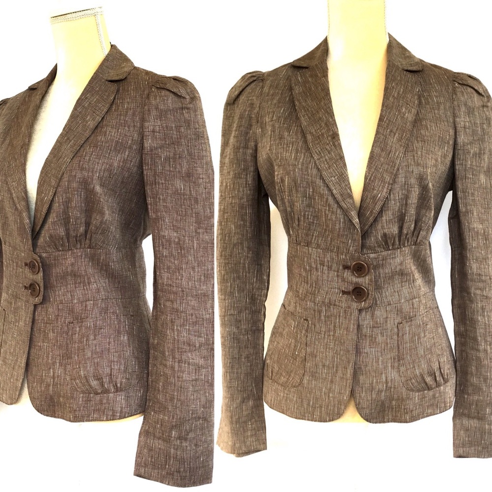Max Edition Linen Blazer Size 8 Beige Brown Lined